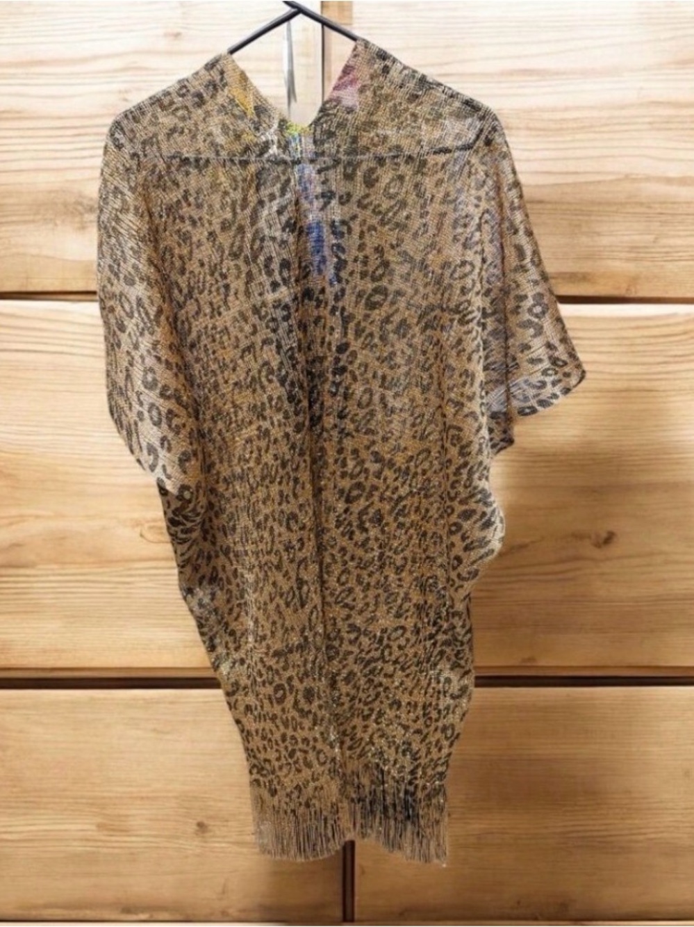 Riah Las Angeles Leopard Print Sheer Kimono Cover-Up in Brown